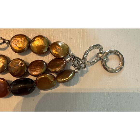 Retired Silpada Bronze Pearl Smokey Quartz 3 strand Sterling Silver Bracelet - Picture 6 of 7